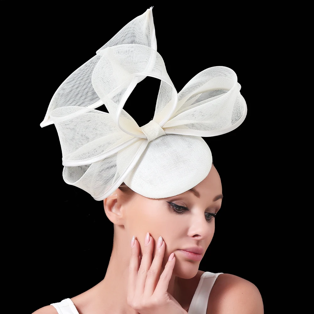 New Ladies Royal Blue Bridal Derby Pillbox Hats With Bowknot Flower Imitation Sinamay Hat Women Wedding Hair Accessories SYF774 3