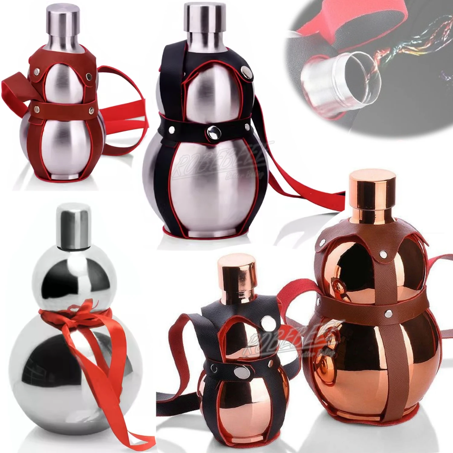 

500ml 1500ml 304 Stainless Steel Gourd Shape Wine Bottle Portable Outdoor Flask Ware Creative Gift Home Drinking Supplies