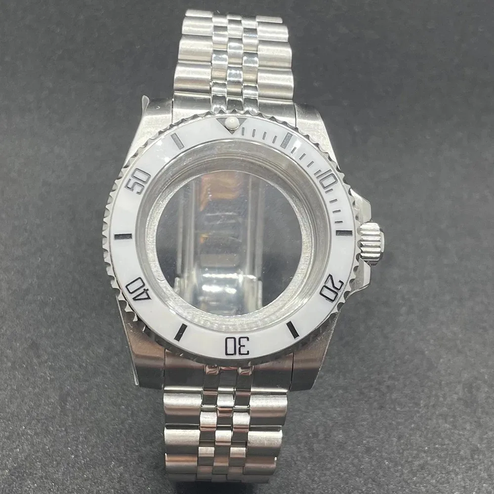 Elegant 40MM Stainless Steel Watch Case with Solid Bracelet and Glide Lock Clasp