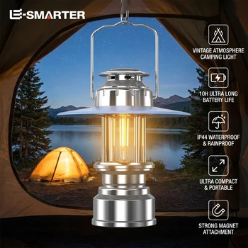 Lanterna LED Vintage per Tenda da Campeggio, Lampada Portatile di Emergenza Ricaricabile, Illuminazione Atmosferica Elegante per Esterni