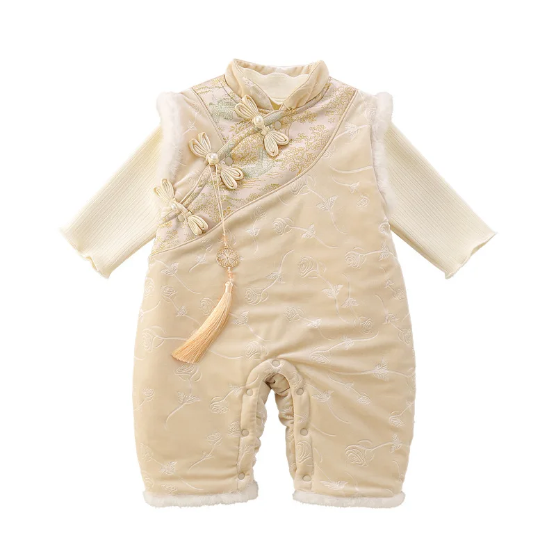 여아 가을 겨울 정장,  외국풍 중국식 누빔 솜옷, 100일 축하, 설날 연회복