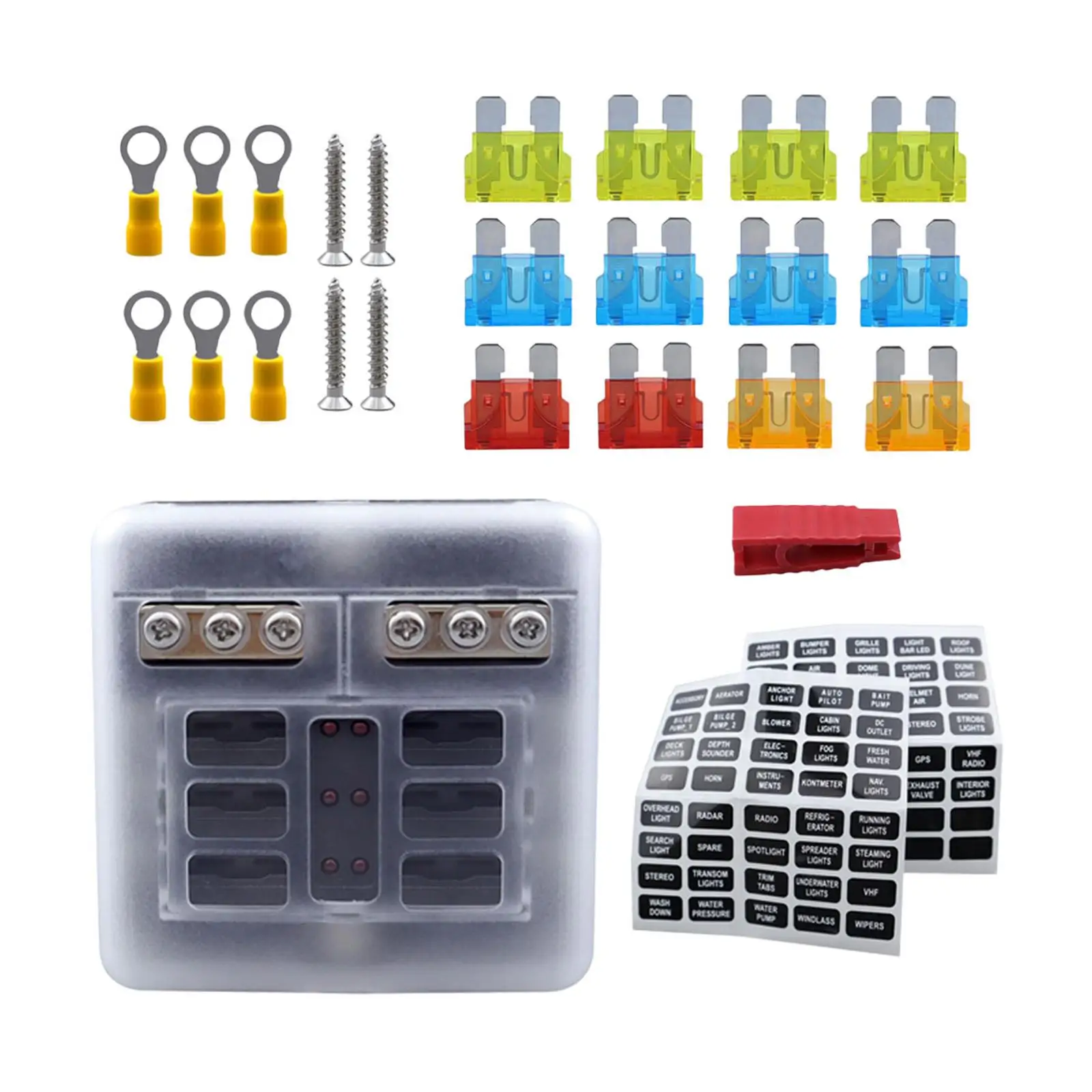 

Блок предохранителей 6 Way, блок предохранителей заменяет высокопроизводительный со стандартным индикатором для лодок, фургонов, автомобилей, домов на колесах, гольф-тележек