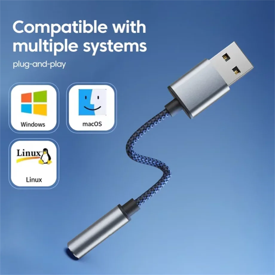 USB To 3.5mm Jack Audio Adapter USB-A To 3.5mm TRRS USB Audio Jack Adapter Headset External Stereo Sound Card for PC Laptop