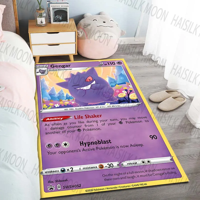 15 Sizes Gengar Pok&eacute;mon Cards Pattern Carpets for Living Room Bedroom Sofa Floor Mat Anti-slip Rugs Kid's Room Play Mat Gifts