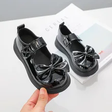 

Japanese Girls Leather Shoes 2022 Spring Britain Students Uniform Mary Janes with Bow Black Princess Thick Bottom Glossy Shoes