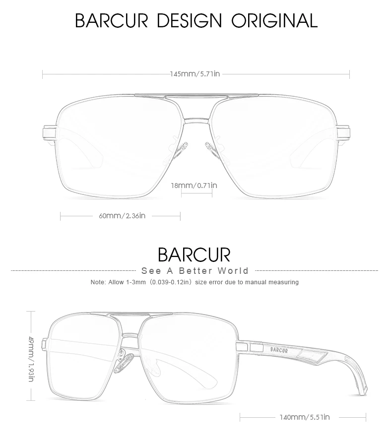 Barcur sonnenbrille für männer polarisierte klassische sports onnen brille für männer uv400 brillen brillen oculos gafas de sol – Detail 7
