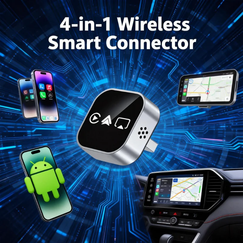 Adaptador Inalámbrico CarPlay Mejorado, Convierte CarPlay/Android Auto/Screen Mirroring de Cable a Inalámbrico, Plug & Play 1