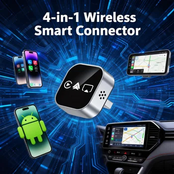 Adaptador Inalámbrico CarPlay Mejorado, Convierte CarPlay/Android Auto/Screen Mirroring de Cable a Inalámbrico, Plug & Play 1
