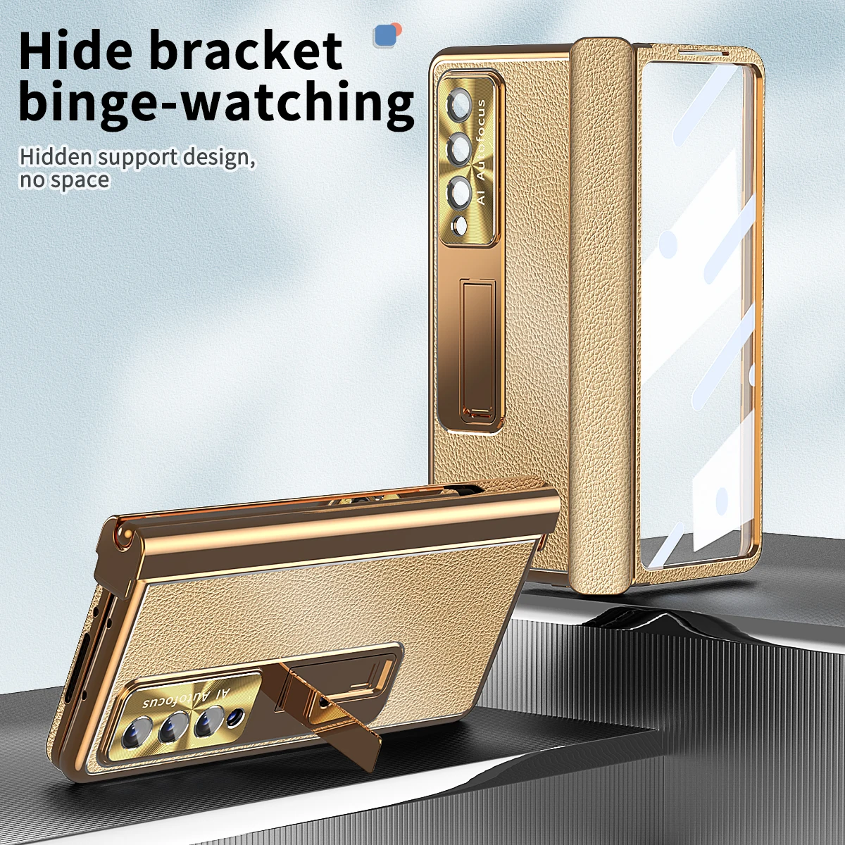 With S Pen Fold 4 Plating Leather Case For Samsung Galaxy Z Fold 3 2 5 360 Full Screen Protector Magnetic Kickstand Phone Cover