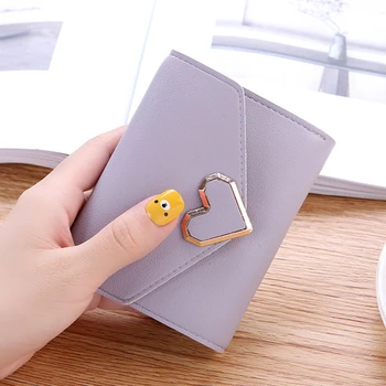 محفظة قصيرة بمشبك على شكل قلب للنساء ، حقيبة عملات معدنية ، أحادية اللون ، سعة كبيرة ، حامل بطاقات ائتمان 1