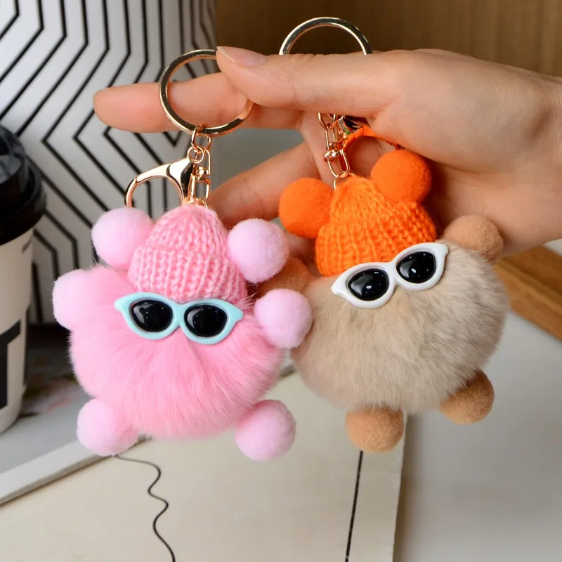 Simpatico Peluche Piccola Palla Di Carbone Portachiavi Nero Grigio Rosa Ciondolo In Pelliccia Di Visone Borsa Creativa Portachiavi In Metallo Per Auto