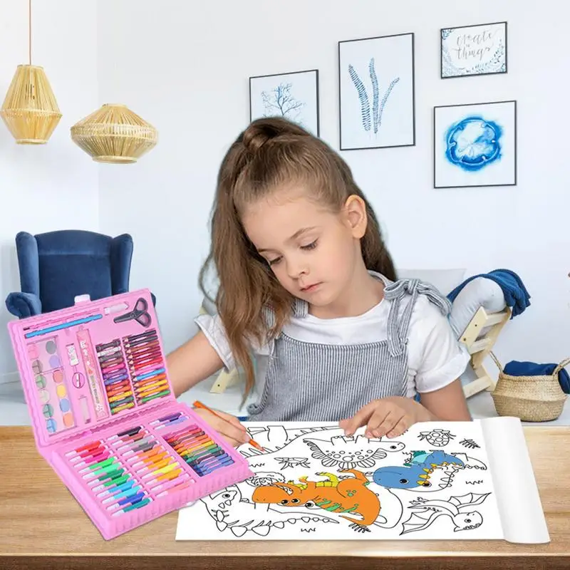 Pink Blue Children Painting Drawing Brush Set Graffiti Paint Toys Watercolor Pen Art Learning Stationery Box Kids Toy 86Pcs/set washable watercolor pen watercolor pen children painting supplies