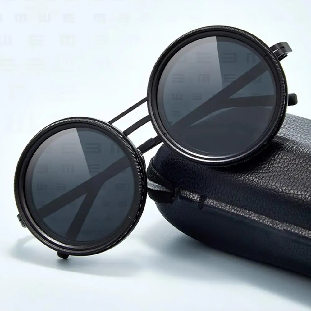 Round Polarized Glasses 1-9 Gears Adjustable Sunglasses ND Filter Lenses Handcrafted Retro Glasses Eye Protection Sunglasses