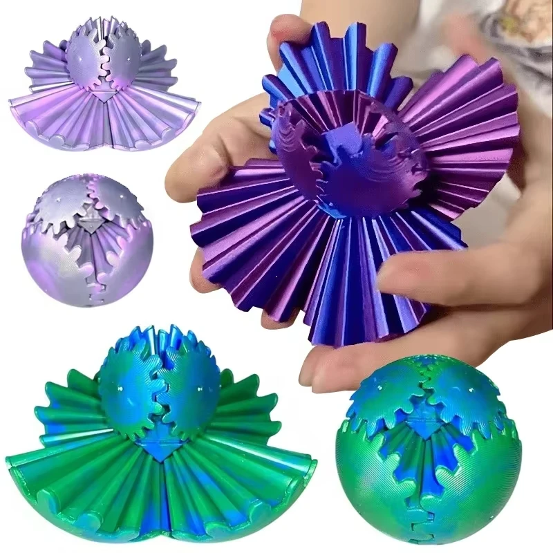 3D Printed Gear Ball Fidget Toys Spin Ball or Cube Stress Relief Desk Toy Anxiety Relax Activity for Adults Kids Gift