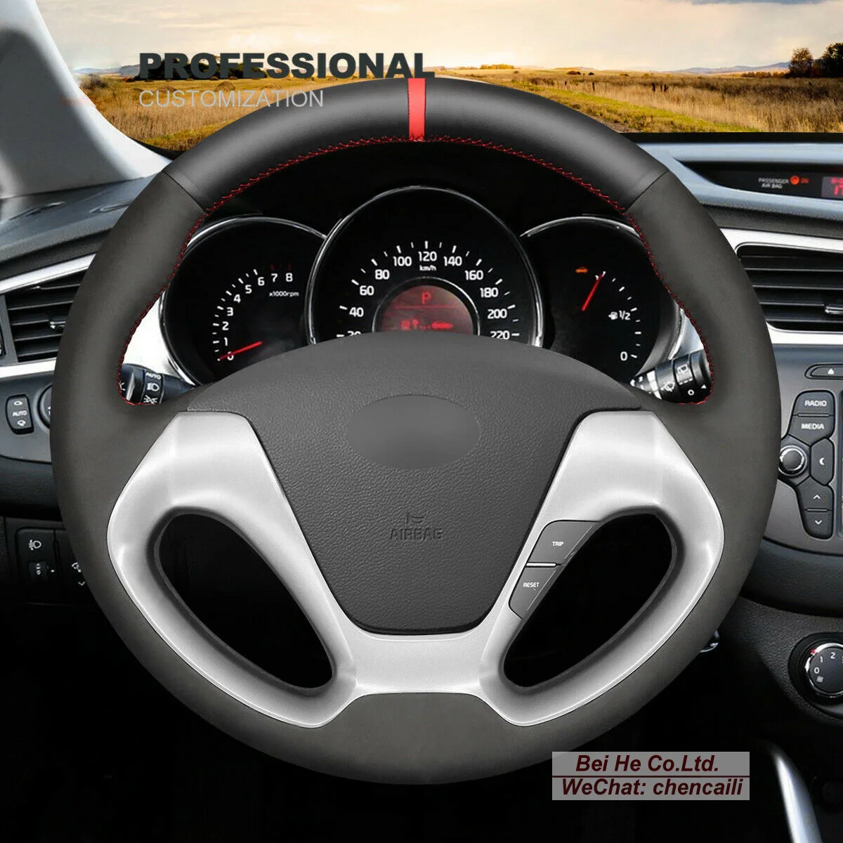 

Customized Non-slip Black Suede Car Steering Wheel Cover Wrap For Kia Forte 2014-2018 / K3 2013-2018 / Ceed Cee'd 2012-2018
