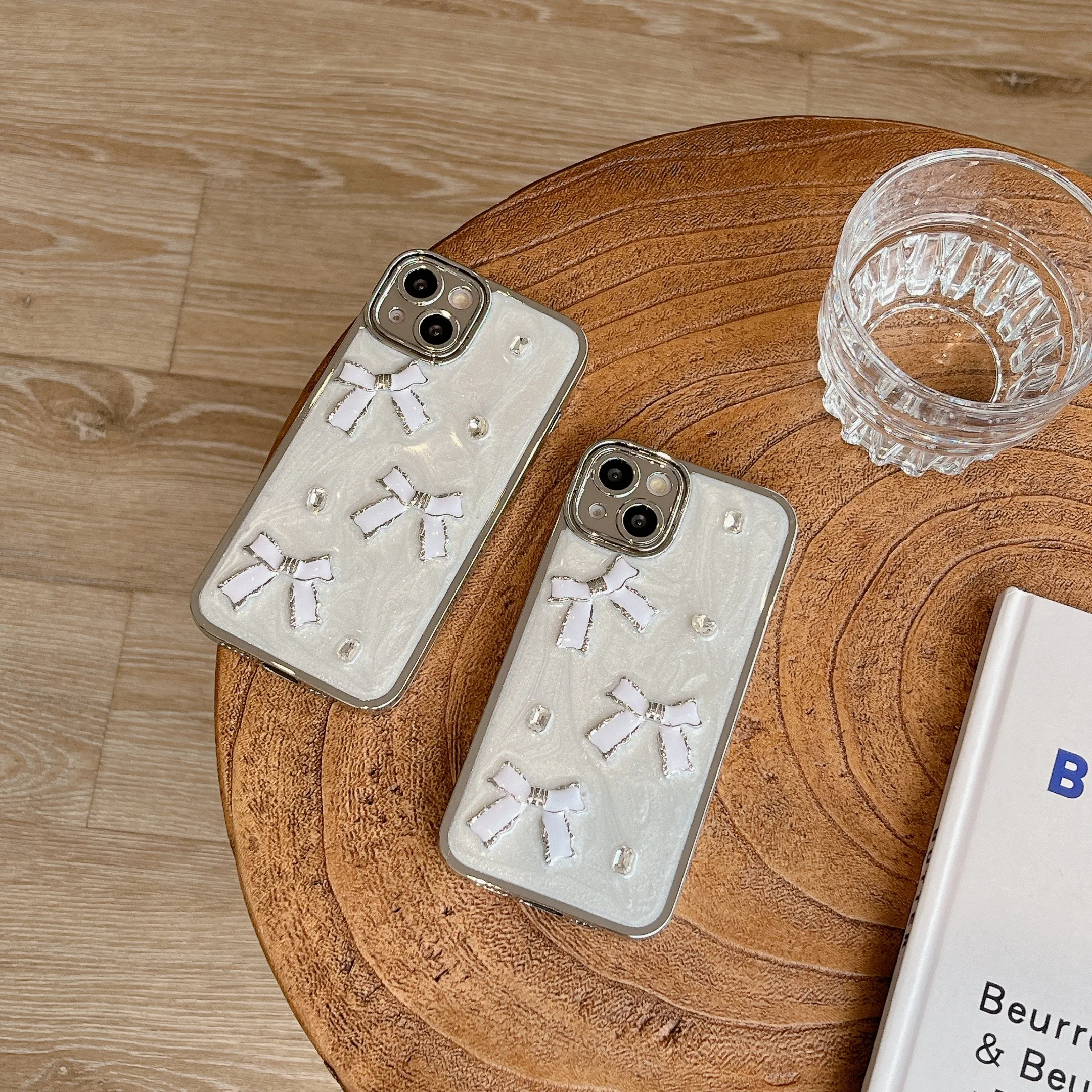 Drip Glue Galvanotecnica White 3D Bow Pattern Per Iphone 15 15Pro 15Promax 14 14Pro 14Promax 11 13 13Pro 13Promax 12 Soft Shell