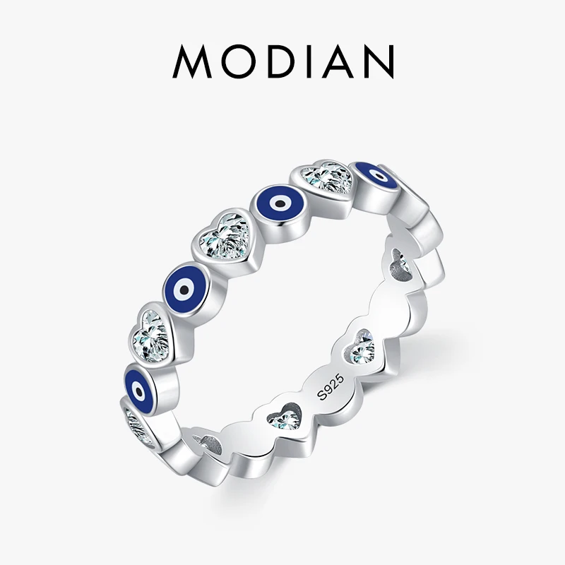 Silver Ring for 925 Sterling Silver Enamel Blue Eyes Women Romantic Heart Stackable Fashion Fine Jewerlry Birthday Gifts