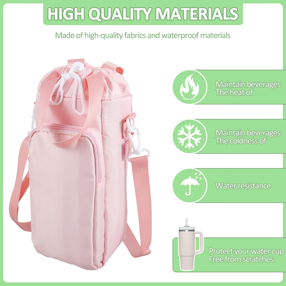 dabria - Borsa da trasporto per bottiglia con tasca per telefono, per bicchiere Stanley da 1,1 l/887 ml, materiale in neoprene, tracolla regolabile, moschettone e copertura per cannucce, 02 Rosa, 40OZ