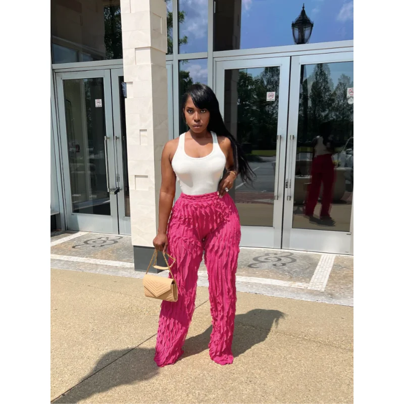 

2023 Sexy Ruffles Patchwork Trousers Women Fall Bottoms Solid Y2K Streetwear Female Hipster High Waisted Straight Leg Pants