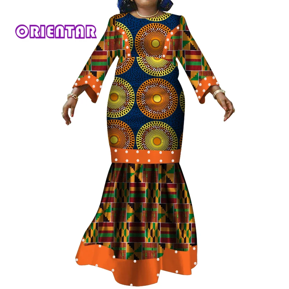 Traditional African Clothing Dashiki African Dresses for Women Autumn Long Maxi Mermaid Dress Private Custom Plus Size WY3398