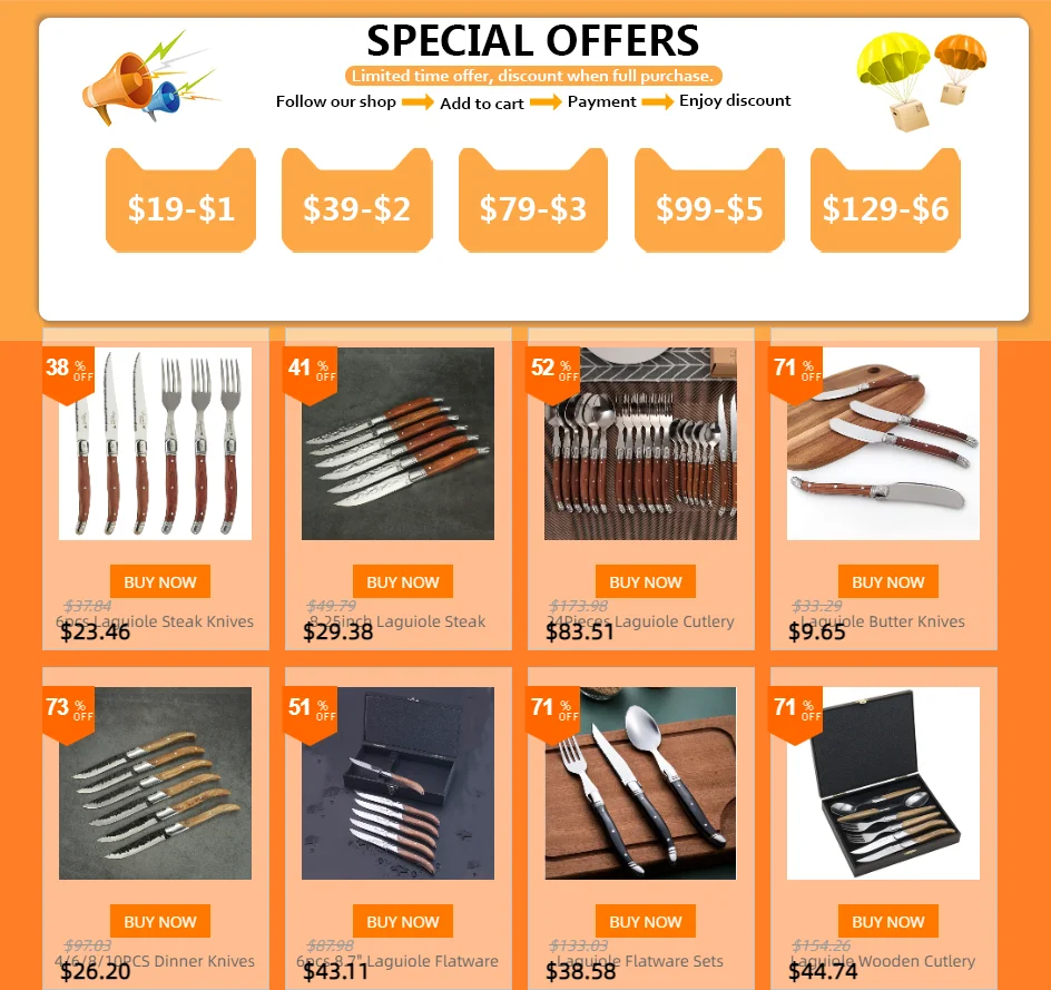 Description Picture 2 of item6pcs Laguiole Steak Knives Stainless Steel Table Knife Fork Wood Handle Dinner Cutlery Japanese KitchenTableware Christmas Gift