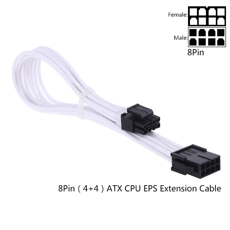Kit Câbles D'extension Pour Alimentation PC - 24 Broches ATX, 4+4 Broches EPS, PCI-E 8 Et 6 Broches - Longueur 30 Cm, Blanc