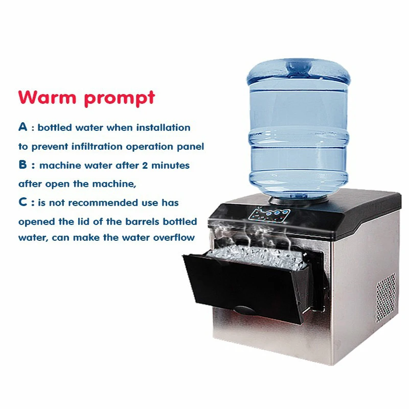 PBOBP Ice Cube Maker 40/60/70KG Water Drain Pump Auto Clean Liquid Freezer Kitchen Appliances Ice Machine Household Commercial