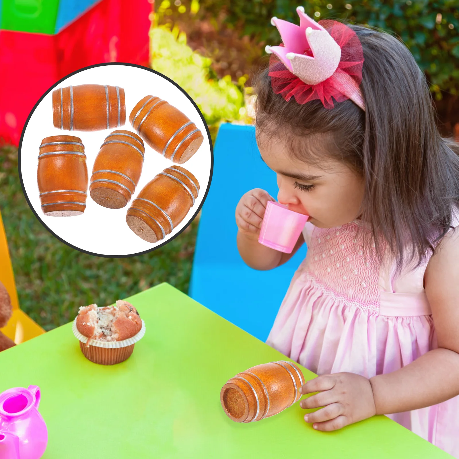 

5 Pcs Decorate Barrel Dollhouse Accessories Child Miniatures Drink Wooden Tiny