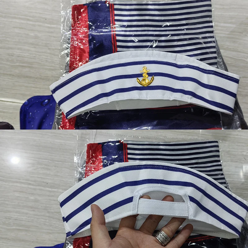 1-teiliges Set Yachtkapitänsmütze Seemannsmütze mit Schal Matrosenmütze Bootskostüm für Herren Damen Kapitäne Verkleidungsparty – Detail 1