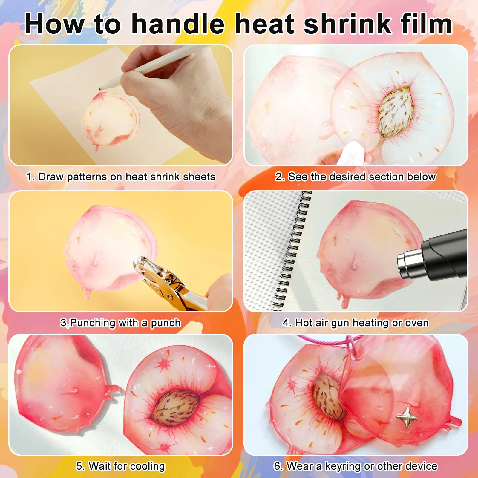 251개 DIY 개인 맞춤형 슈링키 딩크 키체인 키트 (슈링키 딩크 시트 50개, 키체인 100개, 오프닝 링 100개, 홀 펀치 1개 포함)