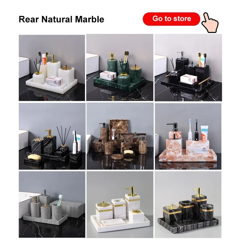 Natural Marble Bathroom Set Nordic Tray Toothbrush Holder Soap Dispenser Kit