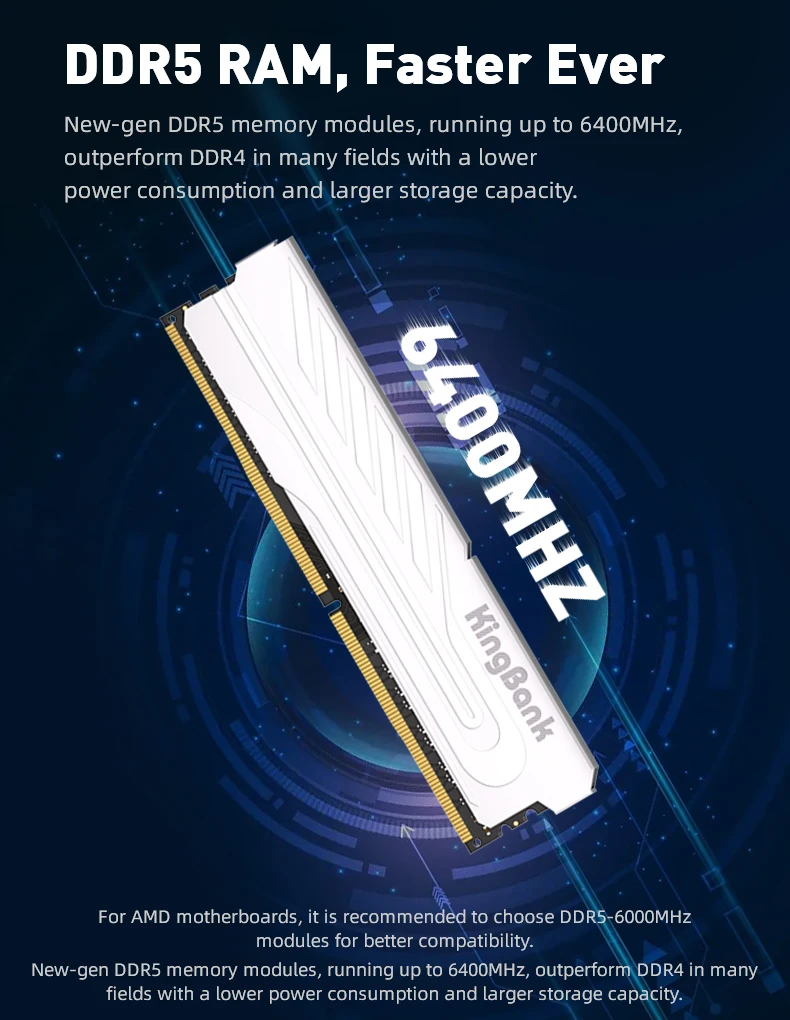 Kingbank Hynix DDR5 8GB 16GB 32G RAM 6000MHz 6400MHZ XMP PC Desktop Computer Memory Memoria
