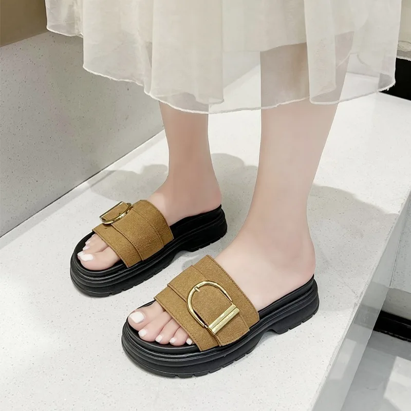 

2024 Summer Flats Platform Slippers Shoes Women Open Toe Beach Sandals Brand New Flip Flops Shoes Slingback Casual Slides Mujer