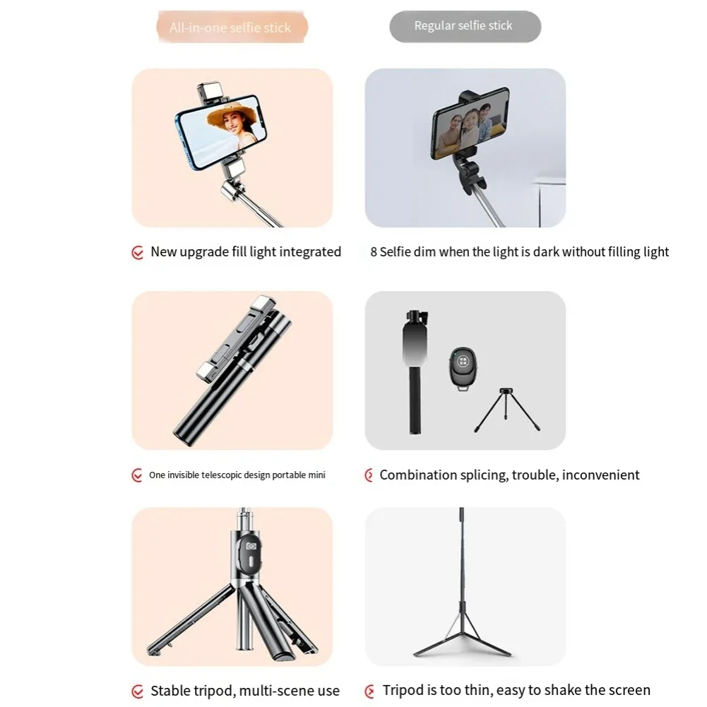 휴대용 셀카봉 휴대폰 삼각대, 무선 원격 확장형 삼각대, 360 회전, 스마트폰 셀카 스탠드