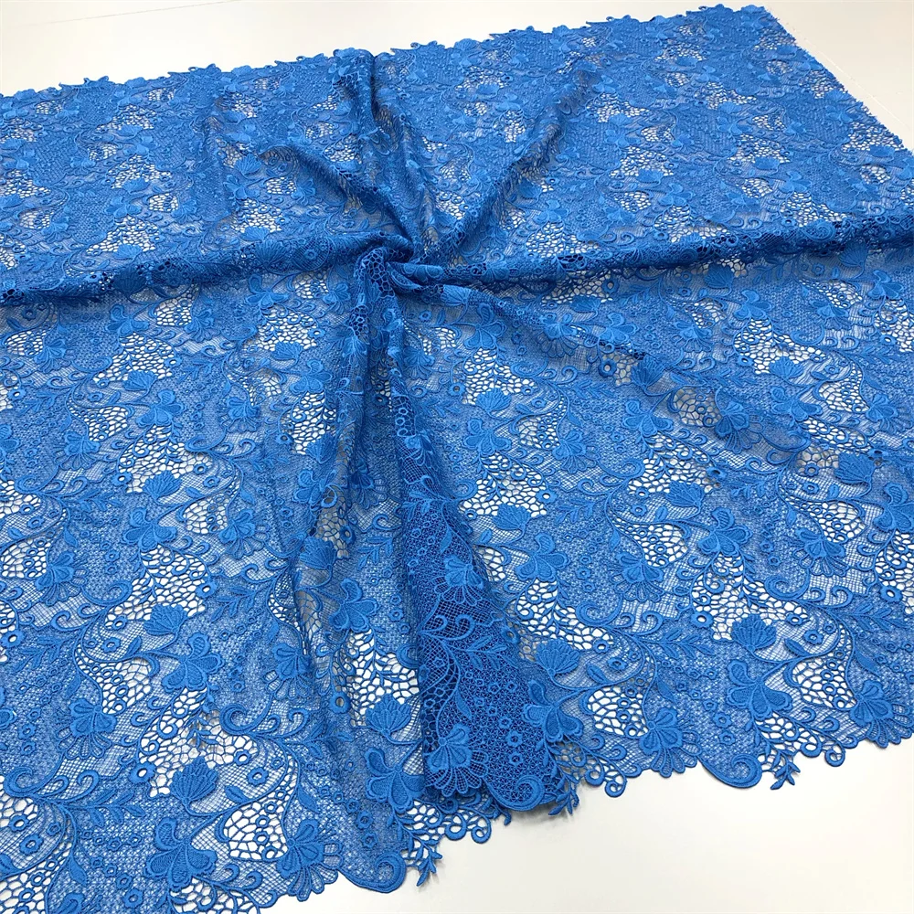 Neuer Stil Afrika Spitzenstoff 2026 Hochwertige Spitze Wasserlösliche Bestickte Modische Weiche Blaue Spitze 5 Yards – Detail 9