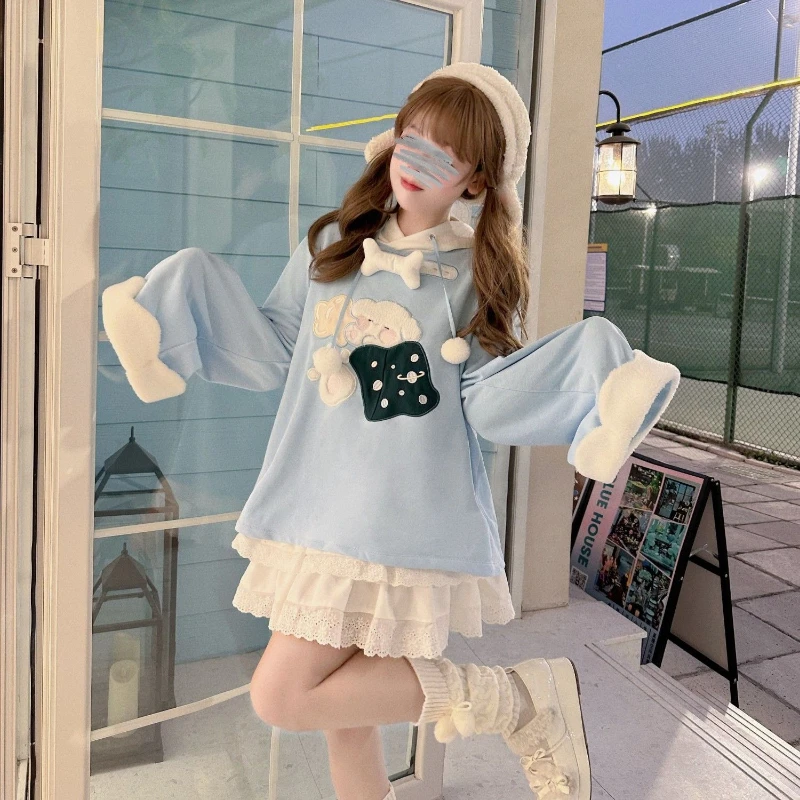 Cuteighteen Lolita Kawaii Felpa con cappuccio da donna in pile peloso