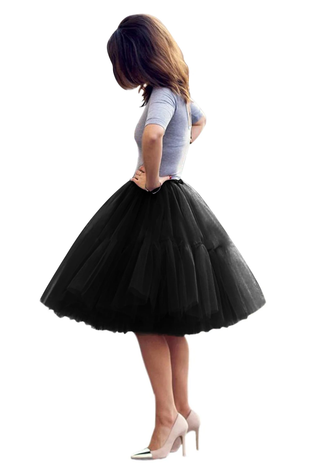 Erwachsener Tutu Braut Midirock Elastische Taille Damen Tüllrock Puffy Petticoat 6 Schichten Damen Abschlussball Party Abendkleid – Detail 20