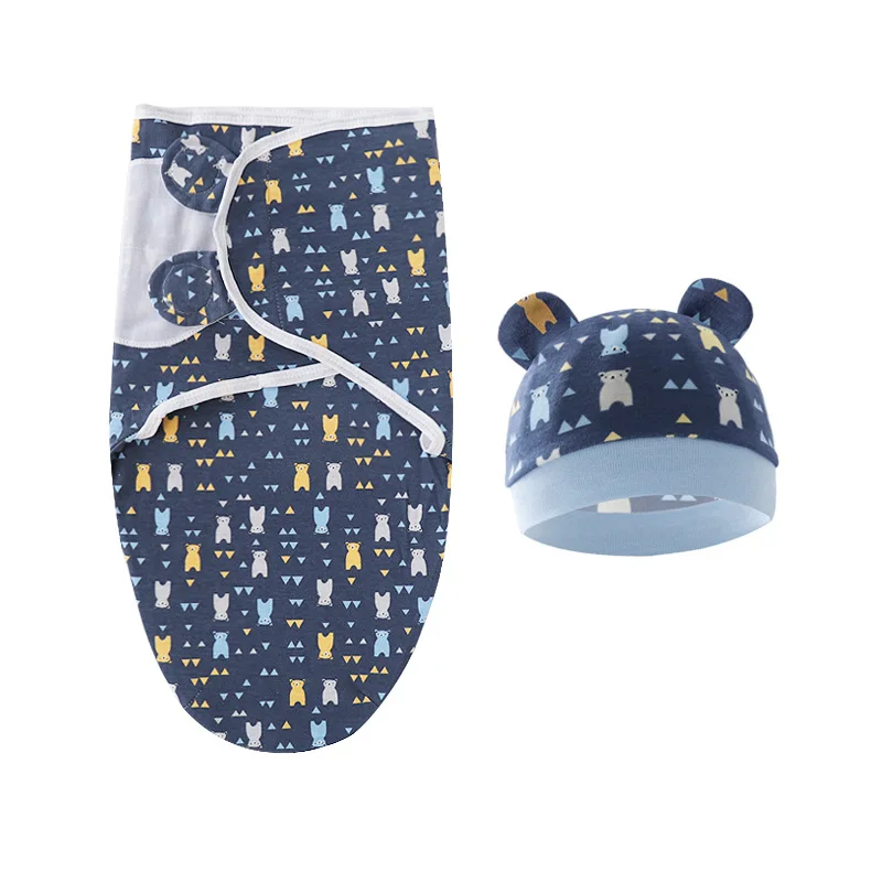 Cotton Baby Swaddle Blanket Wrap Hat Set Adjustable for Infant Newborn 0-3 Month swaddle blanket,cotton swaddle,blanket hat set