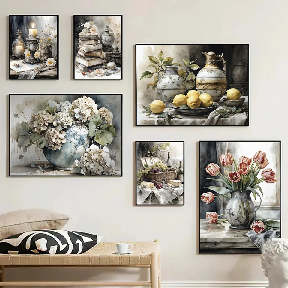 英国アンティーク古いパロディプリント絵/壁飾り/ウォールアート(87-278) Old Retro Tones Still Life Poster Prints ForHome Decor
