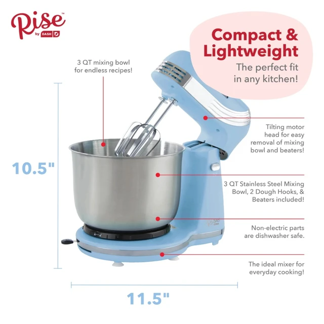 Rise By Dash Compact Hand Mixer Electric for Whipping + Mixing with Cord  Storage, 5 Speed - Black 