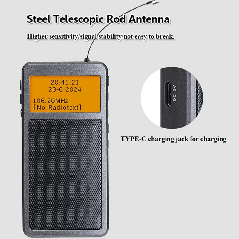 B34B-Portable Bluetooth Radio Pocket Mini FM Stereo Radios Wireless Bluetooth Speaker With Alarm Clock For Elder Outdoor