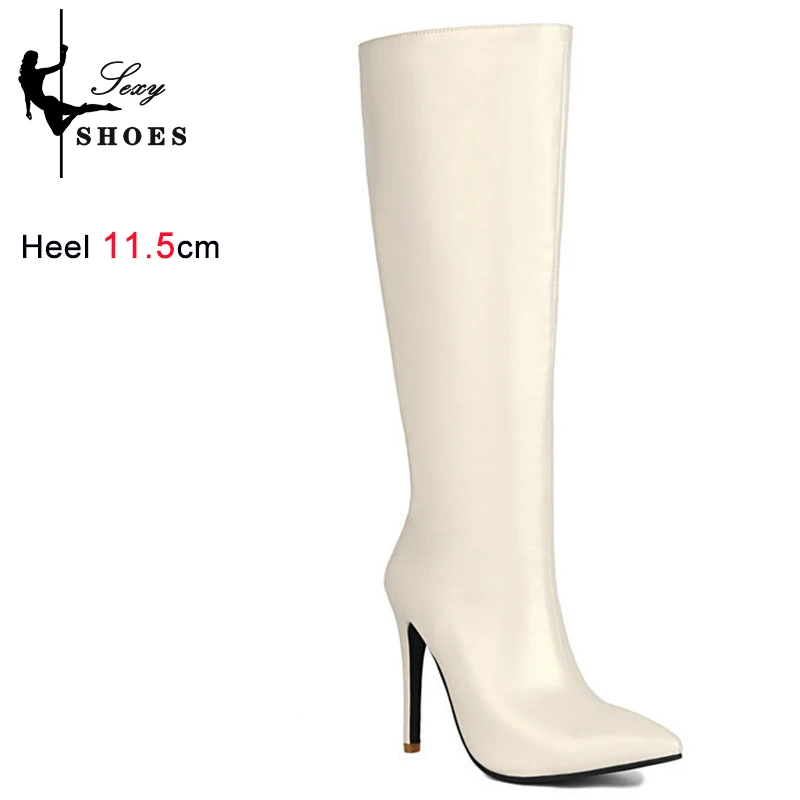 2023 Sexy Knee-High Autumn Winter Women's Boots Point Toe Green Color Zip Thin High Heeled Stretch Boots Size 46 Ladies Stiletto