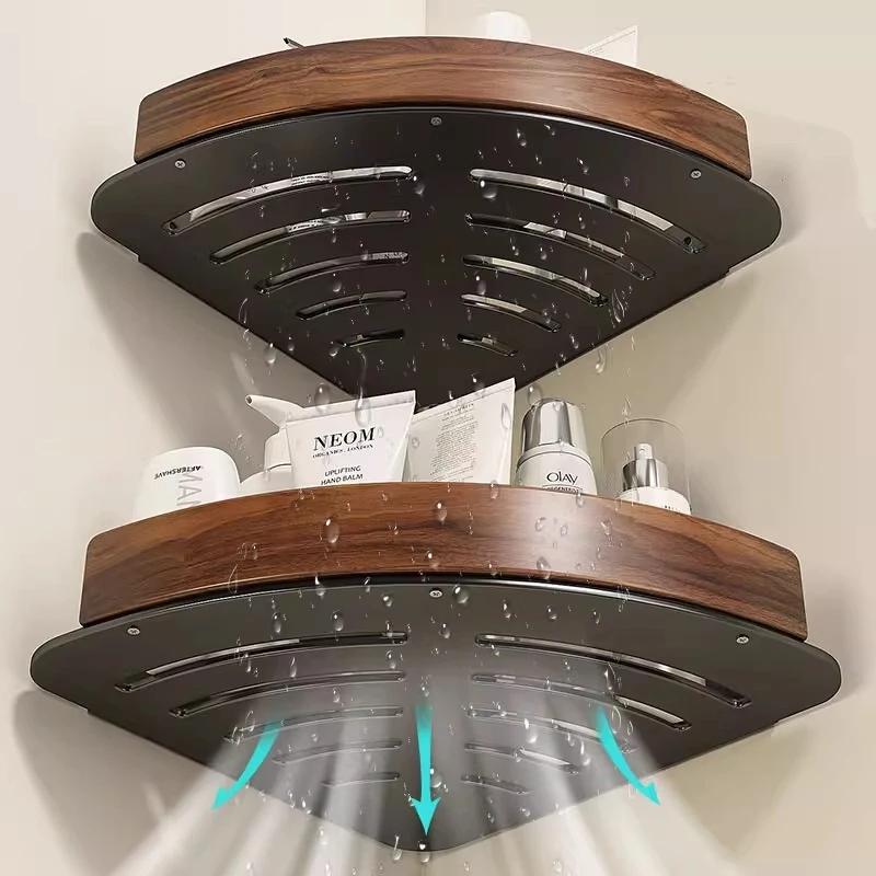 Wood Bathroom Shelf Shelves Shampoo Makeup Storage Holder Kitchen Organizer Rack Wall Mounted Corner Shelf Triangular storage