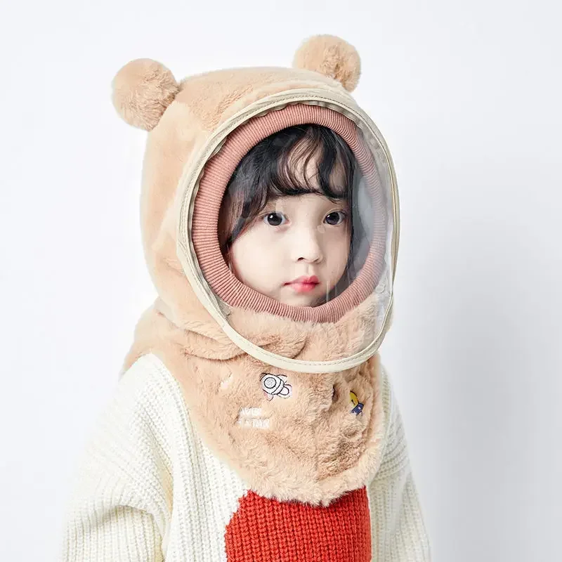 Windproof Children's Hats Autumn Winter Windproof Hats+masks for Kids Ear Protectors Girls Boys Cap Thickened Warm Baby Scarves