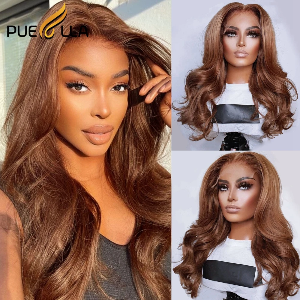 

Ginger Brown Color 13x4 Lace Front Body Wave Wig Ready to Wear Glueless Indian Human Hair 13X6 Frontal Wigs For Women Preplucked