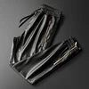 Men's Leather Pants Superior Quality Elastic Waist Jogger Pants PU Leather Motorcycle Trousers Biker's Pants