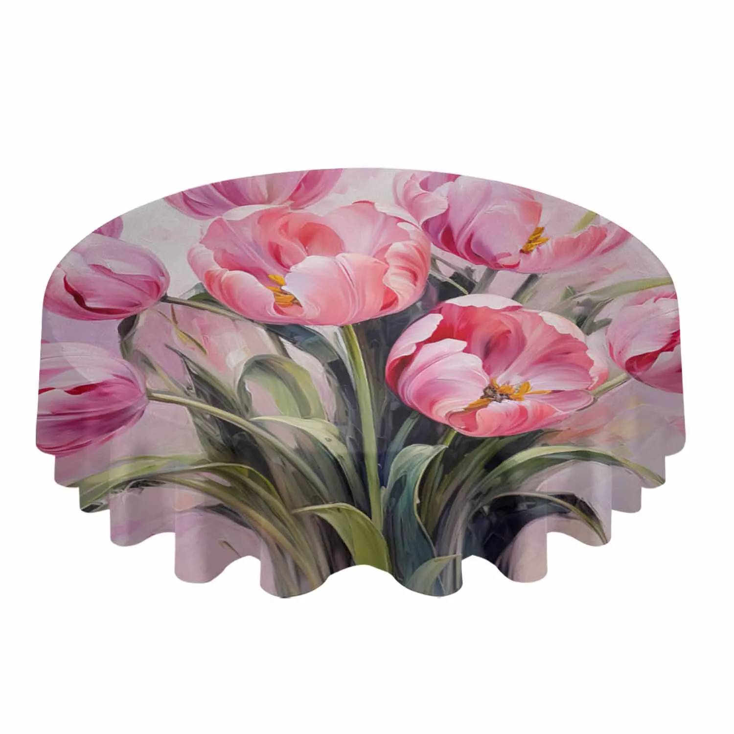 

Pink Tulips Oil Painting Abstract Round Tablecloth Waterproof Wedding Banquet Table Cover Dining Decorative Tablecloth