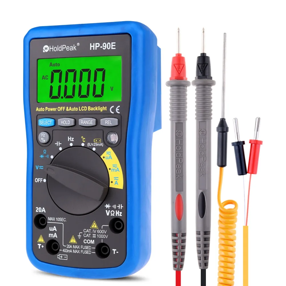 Holdpeak Hp-90E Multimetro Professionale Per Strumenti Di Misurazione Digitale Multimetro Digitale Per Gamma Automatica Con Test Della Batteria Di Ten