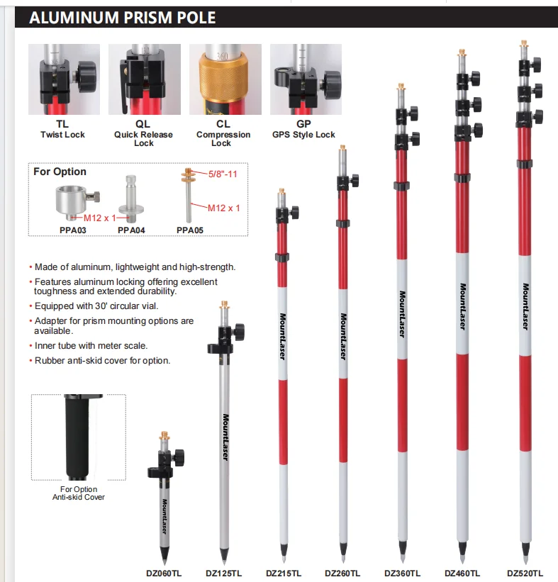Factory Sale 2.6m 3.6m 4.6m 5.2m DZ-TL(QL) Series Aluminum Prism Pole For Total