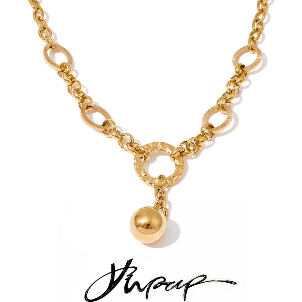 Yhpup Stainless Steel Chain Round Ball Pendant Necklace